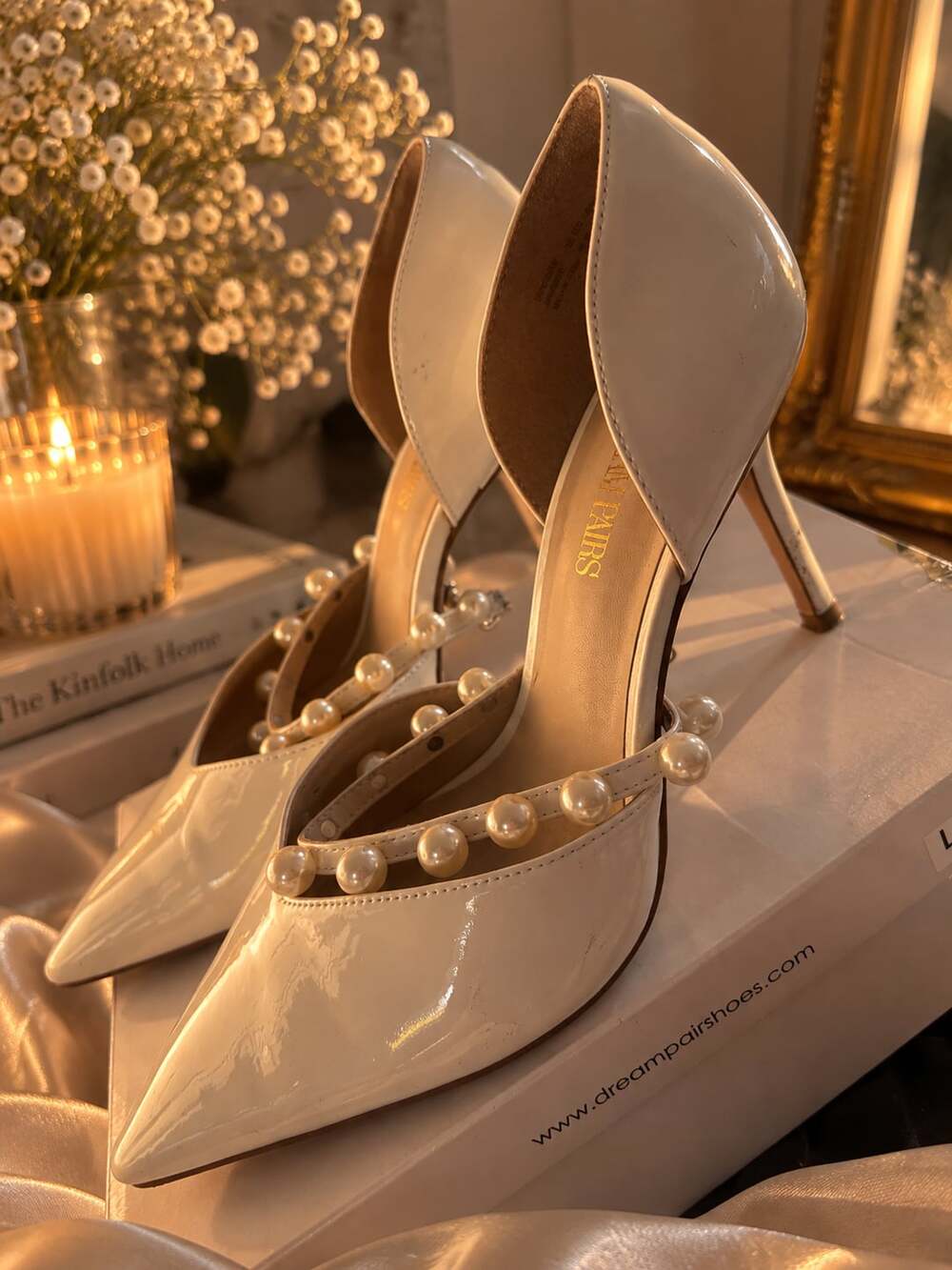 DREAM PAIRS Pearl Straps Pointed Toe Stiletto Heel Pump White Size 10